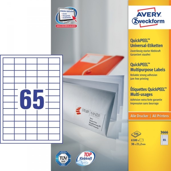 Avery Zweckform Tiefkühl-Etiketten Etiketten weiß 38x21 1625 Stück Drucker