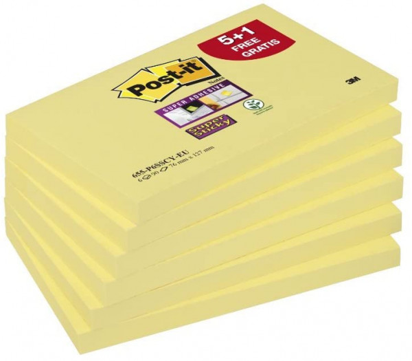 Post-it 655-P6SSCY-EU Haftnotizen Super Sticky Notes, 76 x 127 mm