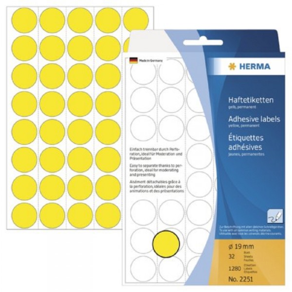 HERMA Markierungspunkte, Durchmesser: 19 mm, gelb